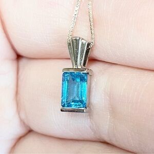 PPMO 14K London Blue Topaz petite emerald cut modern solid white gold pe…​